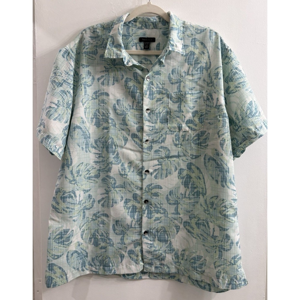 Van Heusen Mens XL Tropical Monstera Leaf Print Short Sleeve Button Down Shirt